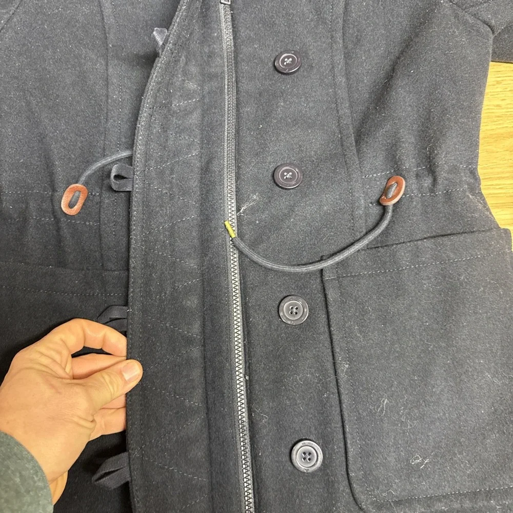 American Eagle Outfitters Womens Med Wool BL Coat Hood Navy‎ Buffalo Plaid